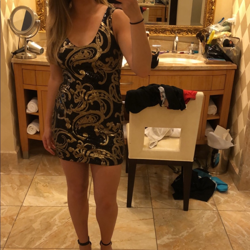 Sequin black and gold patterned dress